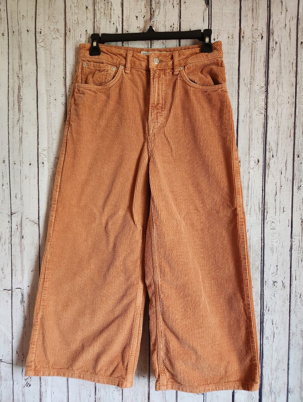 Topshop Moto W28 L30 Burnt Orange Corduroy Wide Leg Cropped Pants High Rise Boho